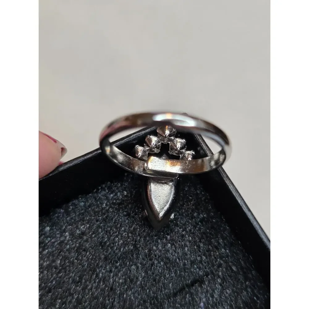 Marquise Cut Solitaire Silver Tone Ring‎ Adjustable 6.5